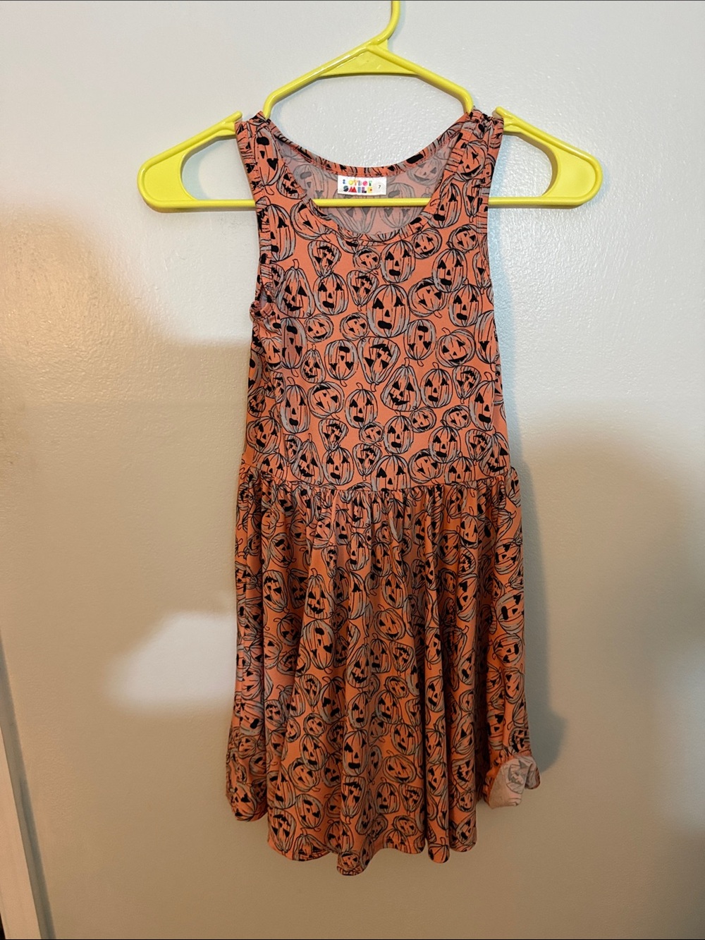 Girls' Pumpkin Print Sleeveless Dress in Orange